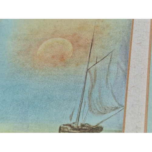 615D - Pair of Original Framed Water Colour Paintings of Sail Boats and Rowing Boats at Sea, Unknown Artist... 