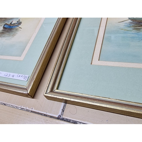 615D - Pair of Original Framed Water Colour Paintings of Sail Boats and Rowing Boats at Sea, Unknown Artist... 