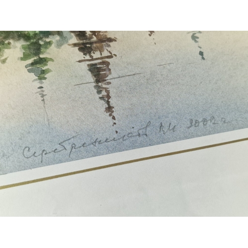 619D - Framed Water Colour Painting of Traditional Building, Likely a Church with Reflection in the Water, ... 