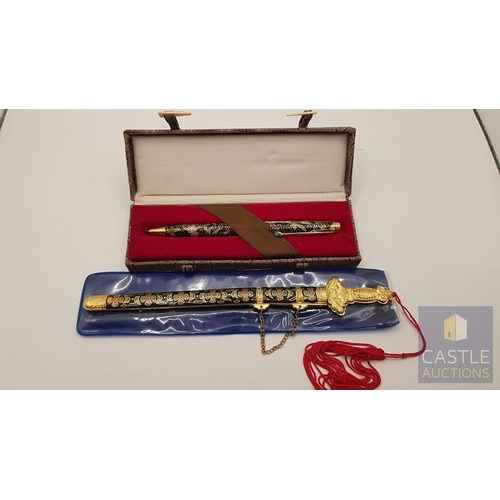 624D - Vintage Cloisonne Enamel Ballpoint Pen in Original Box (Hand Painted  with Floral Design), Together ... 