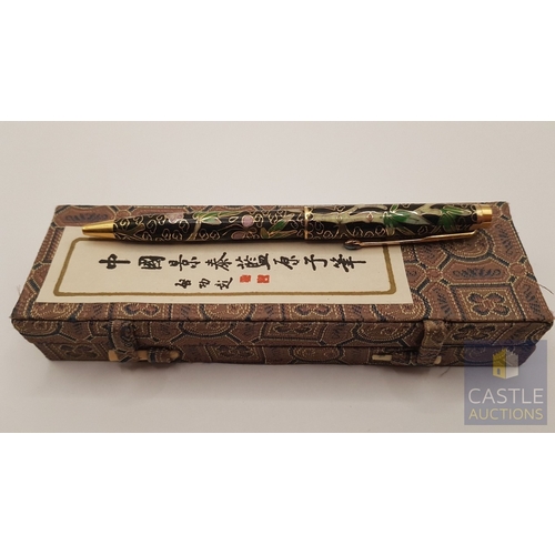 624D - Vintage Cloisonne Enamel Ballpoint Pen in Original Box (Hand Painted  with Floral Design), Together ... 