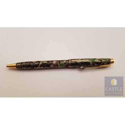 624D - Vintage Cloisonne Enamel Ballpoint Pen in Original Box (Hand Painted  with Floral Design), Together ... 