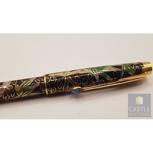 624D - Vintage Cloisonne Enamel Ballpoint Pen in Original Box (Hand Painted  with Floral Design), Together ... 