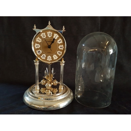 625D - 'Christin' Gold-Toned Quartz Anniversary Clock with Glass Dome, Roman Numeral on Face and Gold- Colo... 