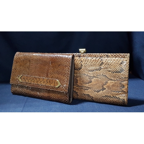629D - 2x Vintage Snakeskin Clutch Handbags with Gold-Tone Hardware, One with Matching Wallet, A/F. (3)