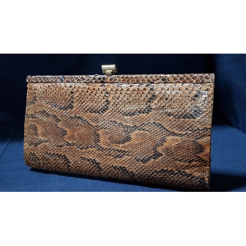 629D - 2x Vintage Snakeskin Clutch Handbags with Gold-Tone Hardware, One with Matching Wallet, A/F. (3)