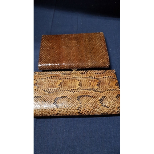 629D - 2x Vintage Snakeskin Clutch Handbags with Gold-Tone Hardware, One with Matching Wallet, A/F. (3)