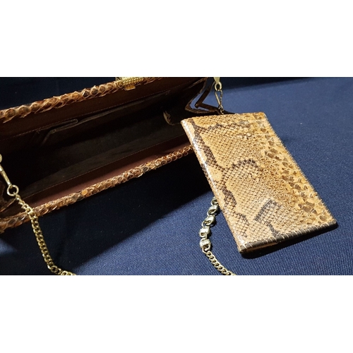 629D - 2x Vintage Snakeskin Clutch Handbags with Gold-Tone Hardware, One with Matching Wallet, A/F. (3)