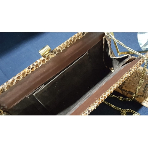 629D - 2x Vintage Snakeskin Clutch Handbags with Gold-Tone Hardware, One with Matching Wallet, A/F. (3)