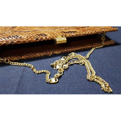 629D - 2x Vintage Snakeskin Clutch Handbags with Gold-Tone Hardware, One with Matching Wallet, A/F. (3)