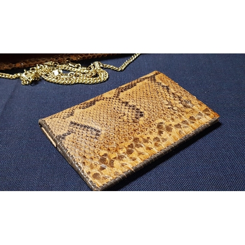 629D - 2x Vintage Snakeskin Clutch Handbags with Gold-Tone Hardware, One with Matching Wallet, A/F. (3)
