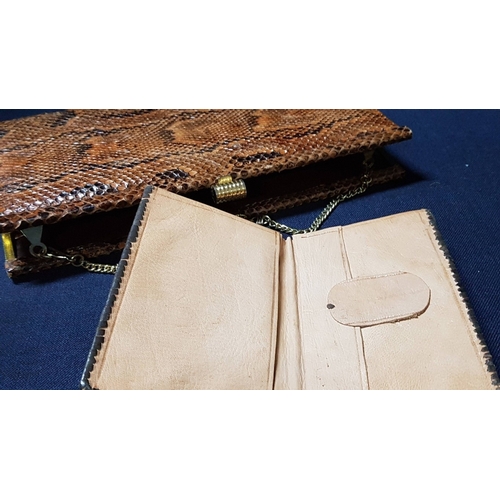 629D - 2x Vintage Snakeskin Clutch Handbags with Gold-Tone Hardware, One with Matching Wallet, A/F. (3)