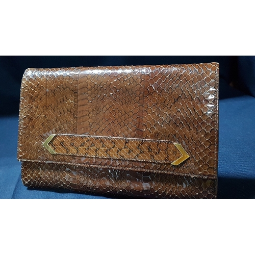 629D - 2x Vintage Snakeskin Clutch Handbags with Gold-Tone Hardware, One with Matching Wallet, A/F. (3)
