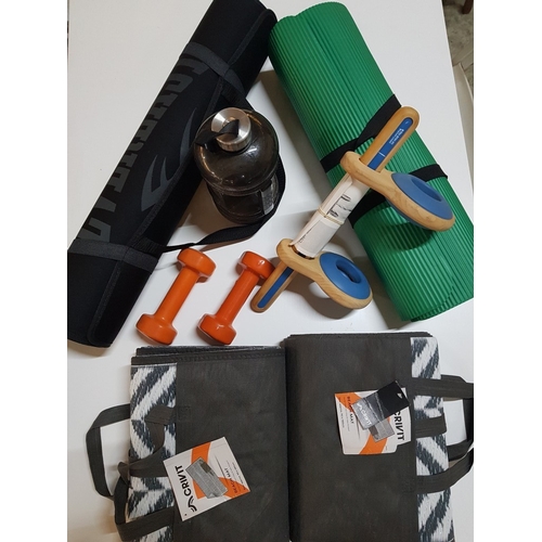 632D - Gym Accessories; Wooden Pelvic Correction Device and Pair of 2kg (Each) Vinyl Dumbbells, 2x Exercise... 