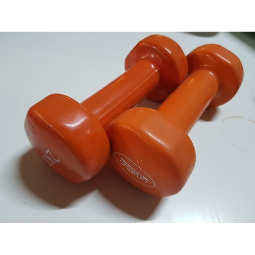 632D - Gym Accessories; Wooden Pelvic Correction Device and Pair of 2kg (Each) Vinyl Dumbbells, 2x Exercise... 