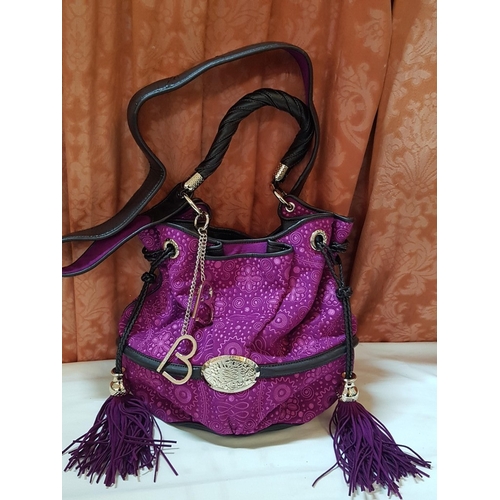 653D - French Luxury Brigitte Bardot BB Lancel Fuchsia in Velvet Handbag/Crossbody Bag, Model: BB Bucket Ba... 