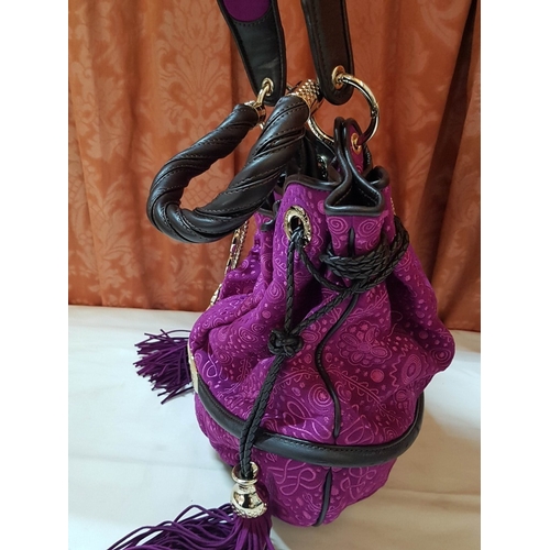 653D - French Luxury Brigitte Bardot BB Lancel Fuchsia in Velvet Handbag/Crossbody Bag, Model: BB Bucket Ba... 