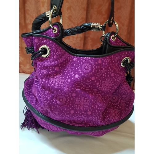 653D - French Luxury Brigitte Bardot BB Lancel Fuchsia in Velvet Handbag/Crossbody Bag, Model: BB Bucket Ba... 