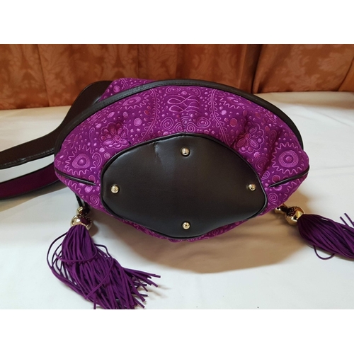 653D - French Luxury Brigitte Bardot BB Lancel Fuchsia in Velvet Handbag/Crossbody Bag, Model: BB Bucket Ba... 