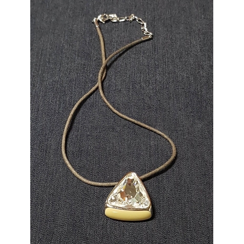 663D - Impressive Swarovski (Hallmark) Crystal And Enamel Pendant on Leather Rope.