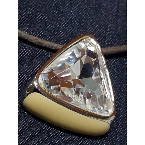 663D - Impressive Swarovski (Hallmark) Crystal And Enamel Pendant on Leather Rope.