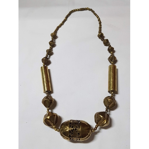 664D - Antique Style Brass Copper Graduated Hollow Bench Beads Necklace(Approx. 65cm)