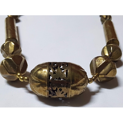664D - Antique Style Brass Copper Graduated Hollow Bench Beads Necklace(Approx. 65cm)