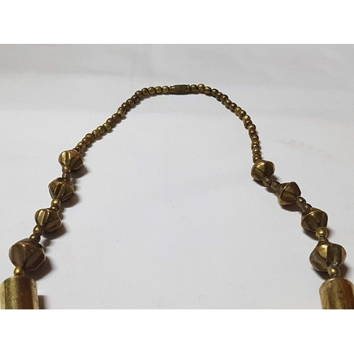 664D - Antique Style Brass Copper Graduated Hollow Bench Beads Necklace(Approx. 65cm)