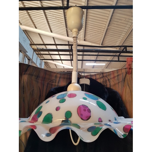 672D - Retro, Colorful Fiberglass Hanging Light (Adjustable - On a Spring), Untested.