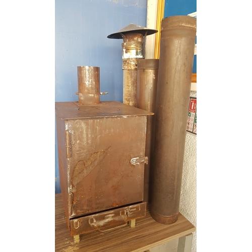 677D - Rustic / Vintage, Classic Metal Wood-Burning Stove (Approx. 40cm x 50cm x 60cm), Together Pipes - Ch... 