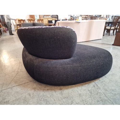 679D - Large Shapely Chaise Sofa, in Black Fabric with Purple & White Patterned Curved & Sloping Back Rest,... 