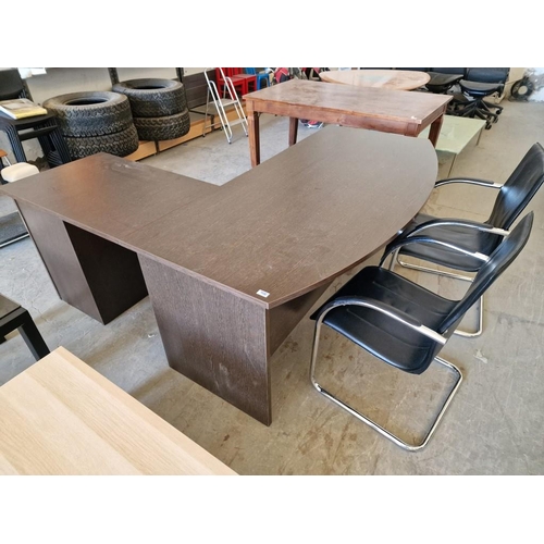 680D - Dark Wood Effect Office Desk with Bow Front and Right Side Extension with 3-Drawers, (Approx. 180 x ... 