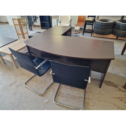 680D - Dark Wood Effect Office Desk with Bow Front and Right Side Extension with 3-Drawers, (Approx. 180 x ... 