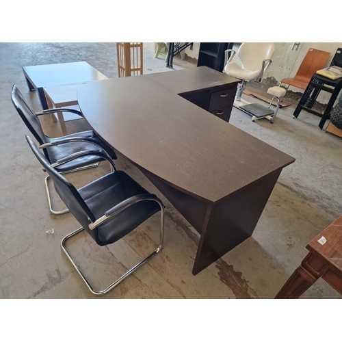 680D - Dark Wood Effect Office Desk with Bow Front and Right Side Extension with 3-Drawers, (Approx. 180 x ... 
