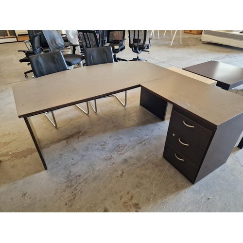 680D - Dark Wood Effect Office Desk with Bow Front and Right Side Extension with 3-Drawers, (Approx. 180 x ... 