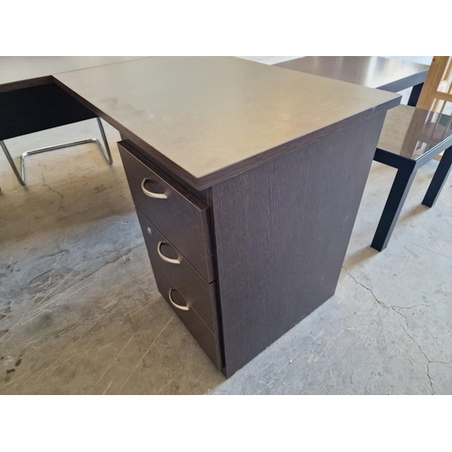 680D - Dark Wood Effect Office Desk with Bow Front and Right Side Extension with 3-Drawers, (Approx. 180 x ... 