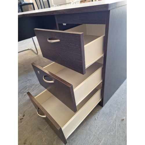 680D - Dark Wood Effect Office Desk with Bow Front and Right Side Extension with 3-Drawers, (Approx. 180 x ... 