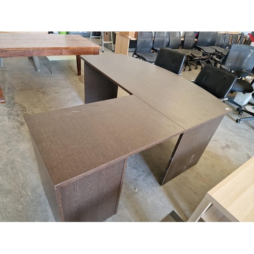 680D - Dark Wood Effect Office Desk with Bow Front and Right Side Extension with 3-Drawers, (Approx. 180 x ... 