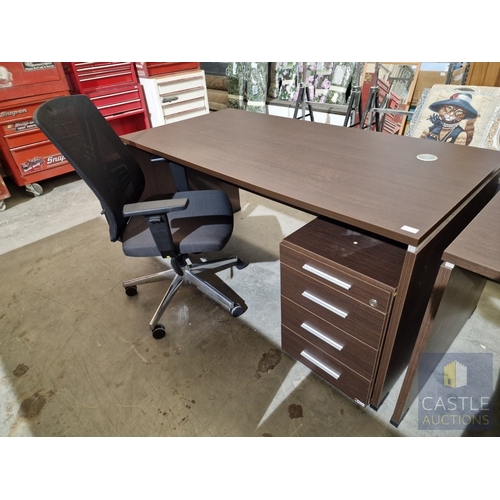 681D - Modern Wenge Colour Rectangular Office Desk, Together with 4-Drawer Pedestal / Drawer Unit and Black... 