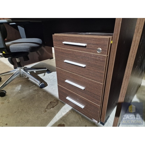 681D - Modern Wenge Colour Rectangular Office Desk, Together with 4-Drawer Pedestal / Drawer Unit and Black... 