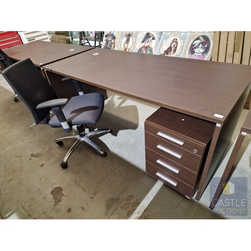682D - Modern Wenge Colour Rectangular Office Desk, Together with 4-Drawer Pedestal / Drawer Unit and Black... 
