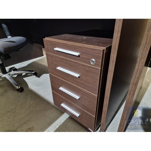 682D - Modern Wenge Colour Rectangular Office Desk, Together with 4-Drawer Pedestal / Drawer Unit and Black... 