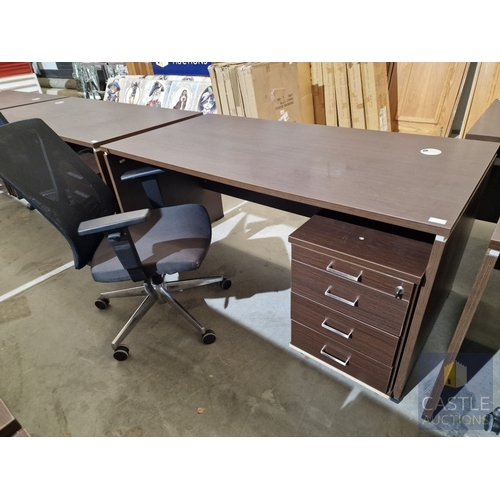 683D - Modern Wenge Colour Rectangular Office Desk, Together with 4-Drawer Pedestal / Drawer Unit and Black... 