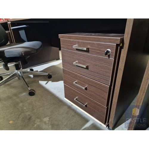 683D - Modern Wenge Colour Rectangular Office Desk, Together with 4-Drawer Pedestal / Drawer Unit and Black... 