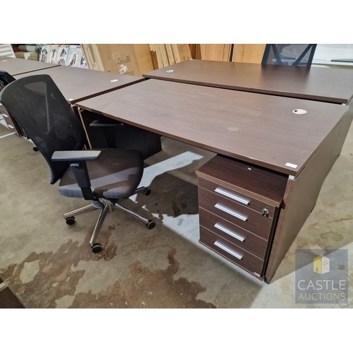 684D - Modern Wenge Colour Rectangular Office Desk, Together with 4-Drawer Pedestal / Drawer Unit and Black... 