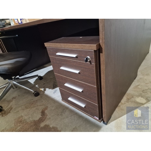 684D - Modern Wenge Colour Rectangular Office Desk, Together with 4-Drawer Pedestal / Drawer Unit and Black... 