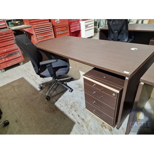 685D - Modern Wenge Colour Rectangular Office Desk, Together with 4-Drawer Pedestal / Drawer Unit and Black... 