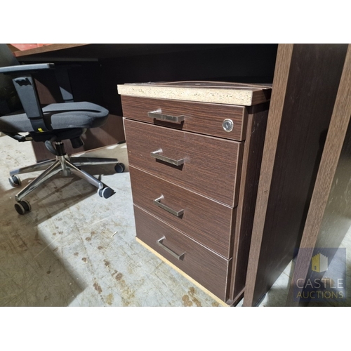 685D - Modern Wenge Colour Rectangular Office Desk, Together with 4-Drawer Pedestal / Drawer Unit and Black... 