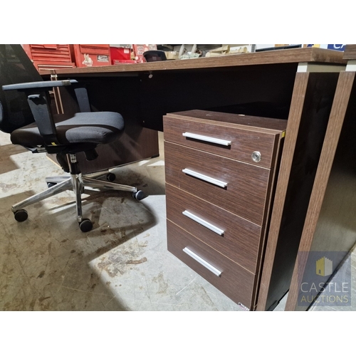 686D - Modern Wenge Colour Rectangular Office Desk, Together with 4-Drawer Pedestal / Drawer Unit and Black... 