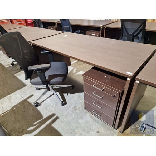 687D - Modern Wenge Colour Rectangular Office Desk, Together with 4-Drawer Pedestal / Drawer Unit and Black... 